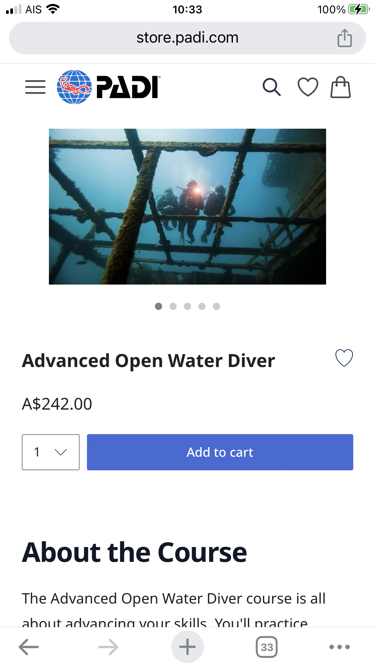 PADI Advanced Open Water course 243 usd